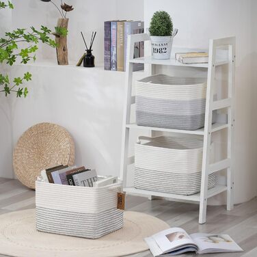 Плетений кошик COMFY-HOMI з бавовняного канату з ручками для іграшок, книг, полиць, декоративний органайзер 34,3×27,9×24,1 см