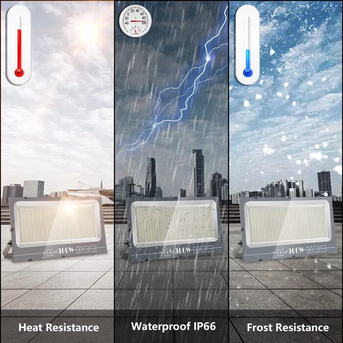 LED прожектор для вулиці, IP65, 600 Вт, 30000 Лм, тепле біле світло, водонепроникний, для двору, саду, гаража, під'їзду