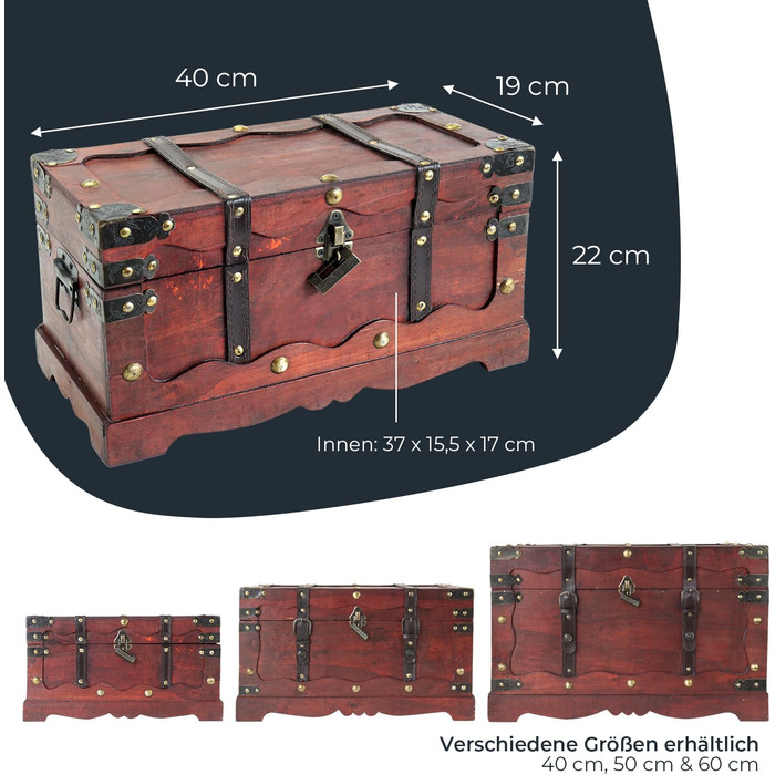 Велика дерев'яна скриня HMF 6400-140 з замком, 40x19x22 см, Франція