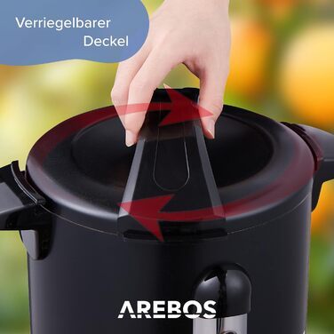 Електричний диспенсер для глінтвейну Arebos 6,8 л, 950 Вт, з термостатом, краном, піддоном, захистом від перегріву, температурний режим 30-110°C, чорний
