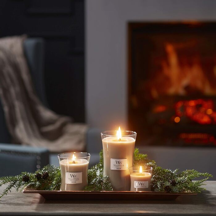 Велика ароматична свічка WoodWick у пісочному склі з тріщавим гнотом, Fireside, до 130 годин горіння