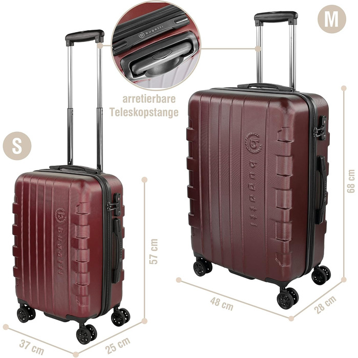 Валіза Bugatti Galatea 38L, 4 колеса, TSA замок, 55x38x23,5 см, червона, набір