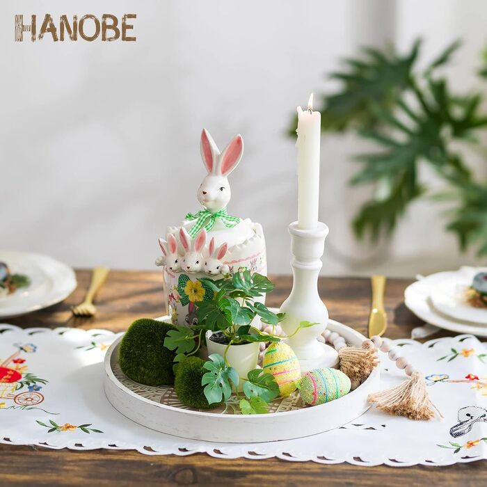 Декоративний дерев'яний піднос Hanobe, круглий, 30 см, вінтажний, білий, для свічок, чаю, столу, кухні, декор у стилі бохо, шеббі шик
