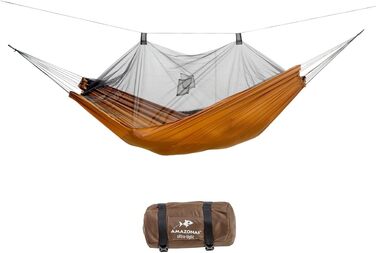 Гамак AMAZONAS Ultra-Light Moskito Traveller, антимоскітна сітка, 220x140 см, до 150 кг, коричневий, легкий, для туризму