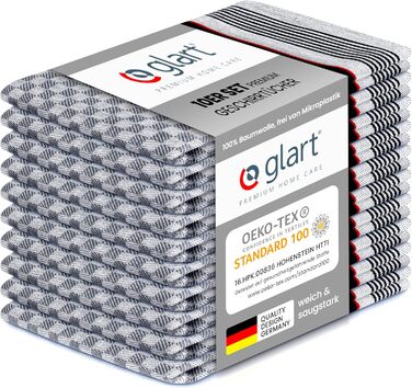 Набір кухонних рушників Glart 48GS, 10 шт, преміум, 100% бавовна, OEKO-TEX, 45x90 см, чорні, передпрані, для посуду та кухні