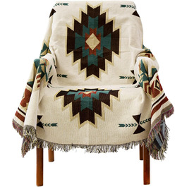 Плед Boho з китицями 130×180 см, геометричний жаккардовий плед у американському етнічному стилі, декоративний плед для дому, офісу, подорожей і кемпінгу Sucre