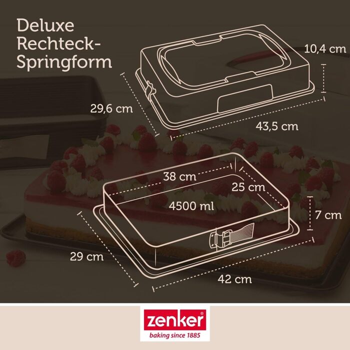 Форма для випічки Zenker Deluxe з кришкою, прямокутна, емальований піддон, контейнер для транспортування торта, чорна/прозора/червона