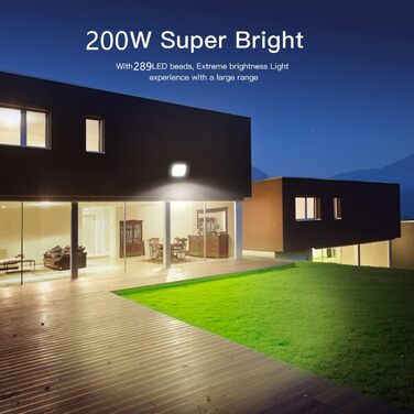 Світлодіодний прожектор 200W для вулиці, тепле біле світло 3000K, надяскравий 20000 Лм, IP65 водонепроникний, LED ліхтар безпеки для двору, гаража, саду