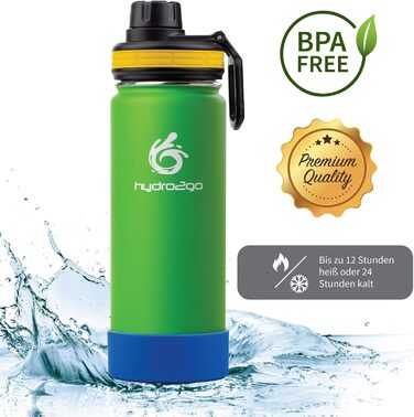 Дитяча термос пляшка з нержавіючої сталі 500 мл, 100% герметична, BPA-free, з 2 кришками (трубочка і спортивна), лаймова