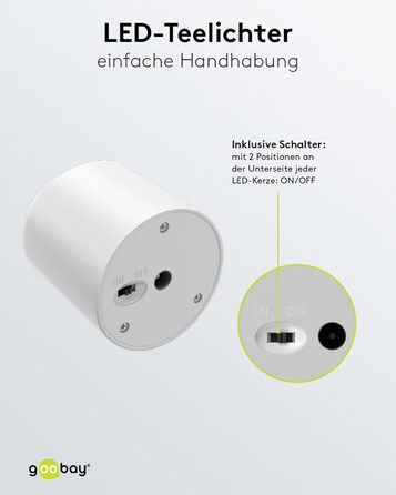 Набір 6 світлодіодних LED чайних свічок Goobay 64603, акумуляторні, з таймером, USB зарядка, пластикові, білі