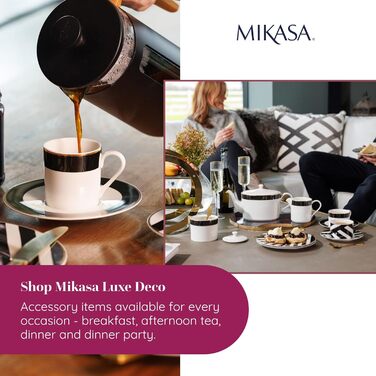 Чайник Mikasa Luxe Deco порцеляновий, 1.1 л, з фільтром, арт-деко, золото, для 4 чашок, підходить для посудомийки