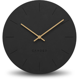 Стіна година Cander Berlin MNU 2630 S, 30 см, безшумна, аналогова, чорна, вінтаж, дерев'яні стрілки, для вітальні, сучасний дизайн