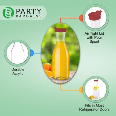 Пластикова глечик Party Bargains з червоною кришкою, прозорий, 12 шт, преміум-якість, міцний пластиковий графин для холодного чаю, напоїв, соків, бару
