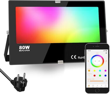 RGB LED прожектор iLC 80 Вт, 16 млн кольорів, диміруємий, тепле біле світло 2700K, таймер, групування, IP66, для вулиці та приміщень, 2 шт.