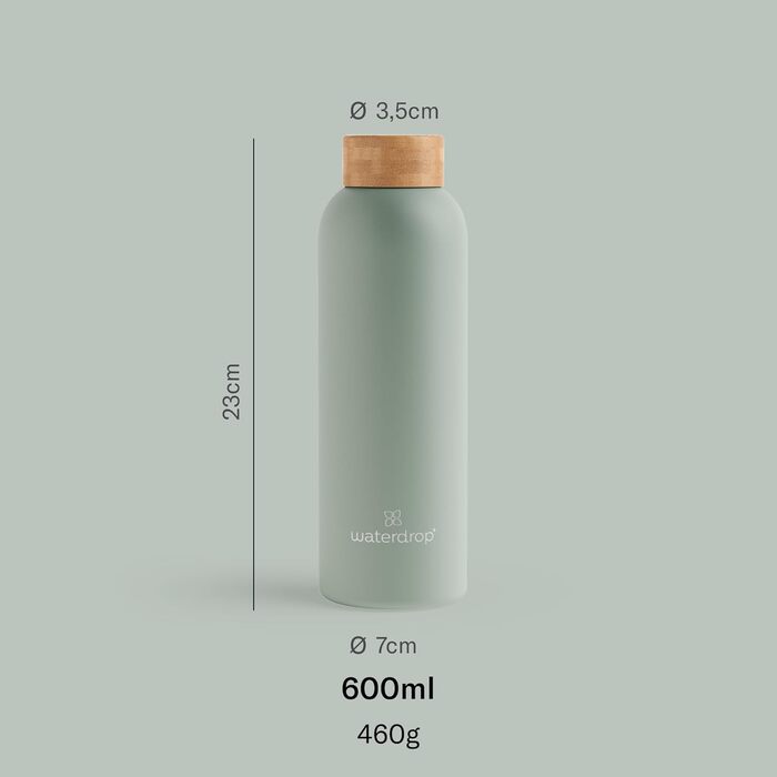 Термос-бутилка waterdrop® 600 мл з нержавіючої сталі, ізольована, герметична, подвійні стінки, зберігає холод 24 год, тепло 12 год, підходить для газованих напоїв, ударостійка