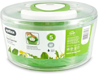 Сушарка для салату Zyliss Easy Spin 2, 6 л, акрилова, зелена, з чашею, Aquavent технологія
