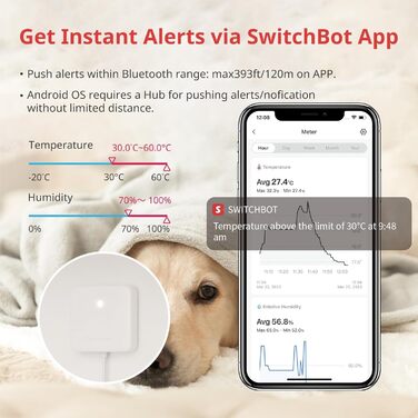 Цифровий термометр-гігрометр SwitchBot для дому з Bluetooth, датчик температури та вологості, вимірювач точки роси/VPD/абсолютної вологості, моніторинг через додаток, комплект із хабом mini