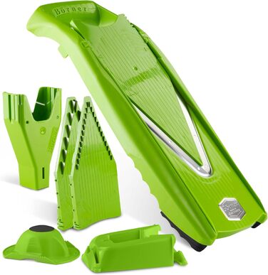 Овочерізка Börner V5 Profi Set, 7-в-1, з 10 видами нарізки, нержавіюча V-подібна лезо, кухонний хобель із док-станцією, зелений колір
