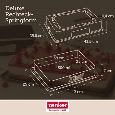Форма для випічки Zenker Deluxe з кришкою, прямокутна, емальований піддон, контейнер для транспортування торта, чорна/прозора/червона
