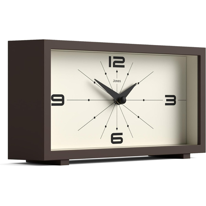 Настільний годинник JONES CLOCKS Odeon, сучасний прямокутний дизайн у ретро-стилі, для полиці, столу, каміна або тумбочки, коричневий