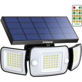 Вуличний сонячний LED-світильник INTELAMP з датчиком руху, 6000 мА·год, 1200 Лм, 270° ширококутний, з пультом, IP65 для тераси та гаража