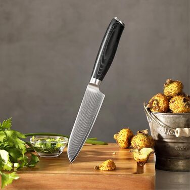 Професійний кухонний ніж Santoku Wakoli Mikata 12 см з дамаської сталі 67 шарів, мікарта, для м'яса, овочів і суші, подарункова коробка