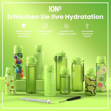 Пляшка для води Ion8 з нержавіючої сталі, 600 мл, не протікає, зручна одною рукою, з блокуванням, для спорту, посудомийна машина, кришка з носиком, ручка, легке очищення, довговічна, стійка до подряпин, сталева, хакі