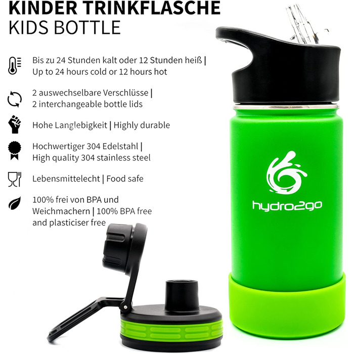 Дитяча термос-пляшка з нержавіючої сталі 350 мл, BPA Free, 2 кришки (з трубочкою та спортивна), не протікає