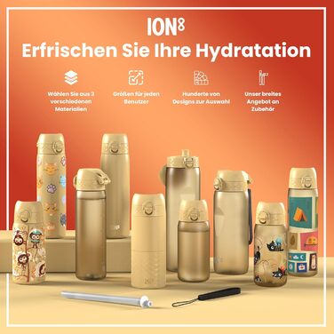 Пляшка для води Ion8 з нержавіючої сталі 600 мл, герметична, зручна одноразова відкривання, безпечне блокування, підходить для посудомийної машини, відкидна кришка, ручка для перенесення, легка в очищенні, довговічна і стійка до подряпин (нержавійка, колі