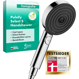 Душова лійка hansgrohe Pulsify Select S, 9 л/хв, EcoSmart, 3 режими, антикальк, хром, 105 мм