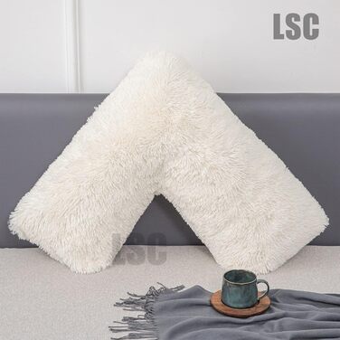 Ортопедична V-подібна подушка LSC з м'якого плюшевого шерпа-флісу для підтримки голови, шиї та спини, універсальна подушка для вагітних і годування з антиалергенним чохлом