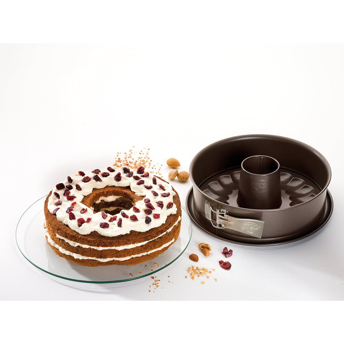 Форма для випікання Dr. Oetker Back-Edition, 28 см, кругла, сталева, з антипригарним покриттям, 2 змінних дна (плоске і трубчасте), коричнева