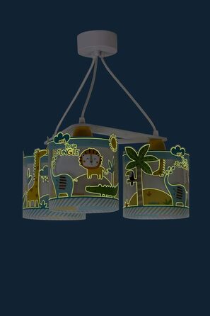 Підвісна лампа для дитячої кімнати Dalber My Little Jungle, 3 плафони, E27, різнокольорова, з малюнками тварин джунглів