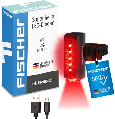 Fischer велосипедний LED задній ліхтар Twin Stop, з акумулятором, 360° підсвічуванням, до 8 годин роботи, USB зарядка, чорний