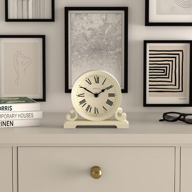 Настільний годинник JONES CLOCKS Saloon, білий, класичний стиль, подвійне скрол-оформлення, римські цифри, для столу, полиці або тумбочки