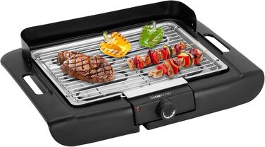 Електричний настільний гриль Clatronic BQ 3507, 2000 Вт, хромована решітка, з вітрозахистом, для балкона та кухні, 35x24 см