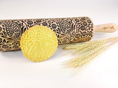 Кашемірова качалка для тіста з візерунком пейслі, орієнтальні квіти, Algis Crafts – для випічки та кераміки