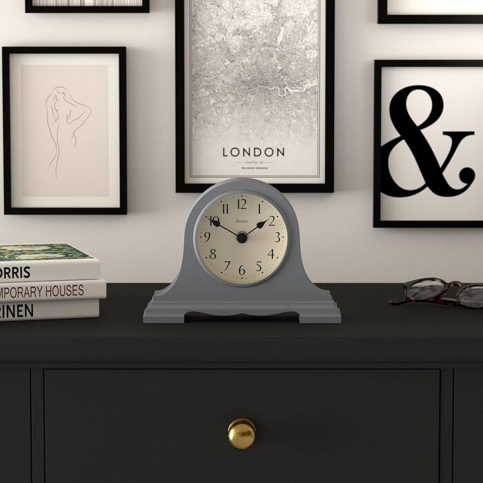Настільний годинник JONES CLOCKS Speakeasy, класичний дизайн у стилі «Наполеонівський капелюх», сучасний ретро стиль для столу, полиці чи тумбочки, колір морський синій