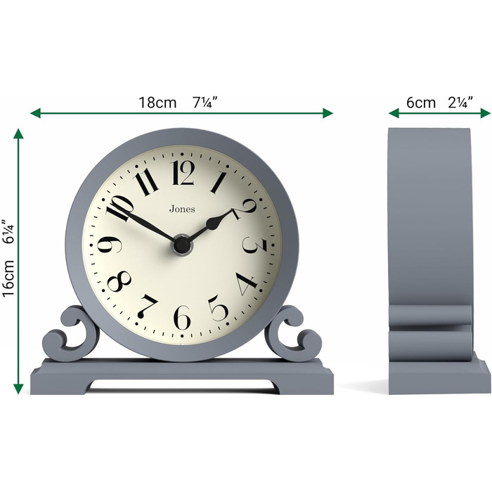Салонний настільний годинник JONES CLOCKS, класичний подвійний дизайн, зелений, сучасний стиль для столу, полиці чи тумбочки (морський колір)