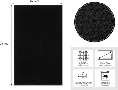 Кухонні рушники Cotton Craft 12 шт, вафельне плетіння, 40,6×71,1 см, чорні, 420 г/м², 2-шарова бавовна, високої поглинаючої здатності, без ворсу