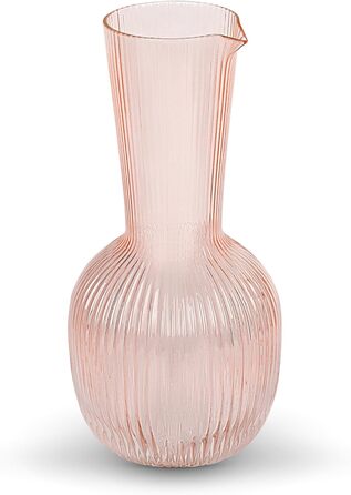 Ребриста скляна карафа elle decor 1,1 л, для води, вина, коктейлів, сангрії, рожевого кольору – стильний глечик для напоїв, бару та вечірок
