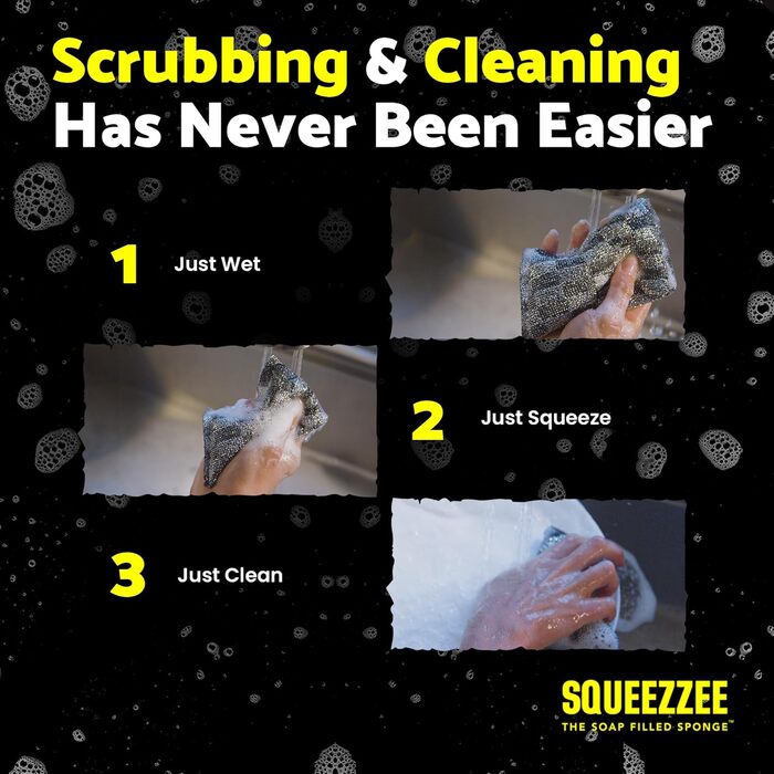 Губки Squeezzee з миючим засобом, двосторонні, стійкі до подряпин, для кухні та дому, 6 шт, до 300 використань