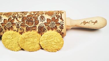 Рельєфна качалка для тіста з візерунком «Великі квіти» LOTUS від Algis Crafts, для домашньої випічки та кераміки