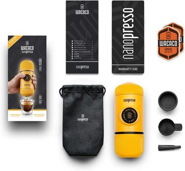 Портативна кавоварка WACACO Nanopresso, 18 бар, ручна, для подорожей, кемпінгу та походів, жовта