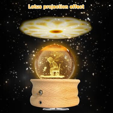 Кристальна музична шкатулка HABOWN, дерев'яна, з LED підсвіткою і проекцією, обертається на 360°, подарунок на день народження, ювілей, для закоханих (Принц і Троянда)