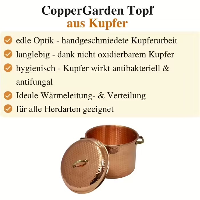Каструля Copper Garden 8 л мідна з кришкою