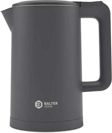 Електрочайник Balter WK-4 1,7 л, нержавіюча сталь, подвійні стінки, BPA Free, LED підсвітка, тихий, для чаю, компактний (чорний/сірий)