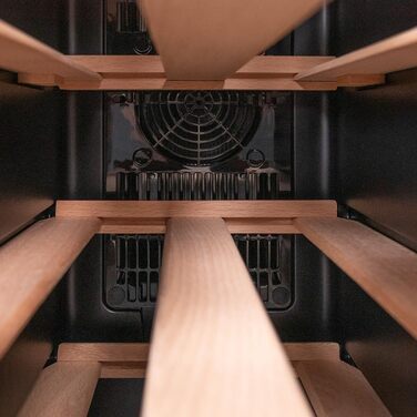Винний шафа Cecotec Bolero GrandSommelier 830 CoolWood, термоелектрична, тиха, енергоефективна, для 12 пляшок, з індикаторами, сенсорним керуванням, нержавіюча сталь і дерево, регулювання температури 8-18°C