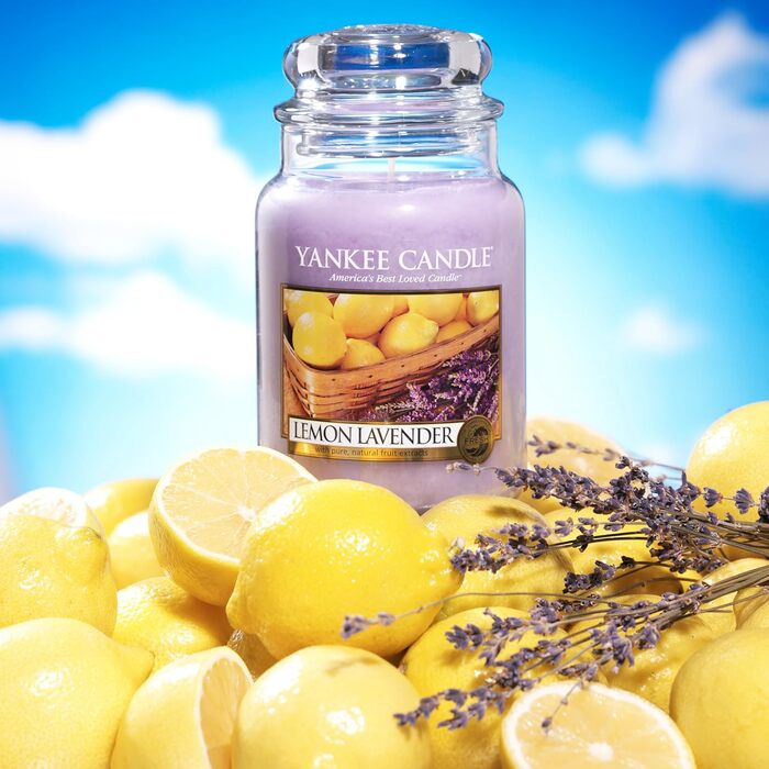 Ароматична свічка Yankee Candle у склі Lemon Lavender, велика, до 150 годин горіння, подарунок для жінок, ідеально на День матері