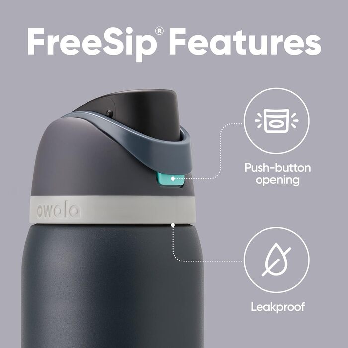Термос Owala FreeSip 950 мл з трубочкою, ізольована спортивна пляшка для води з нержавіючої сталі, BPA-free, не протікає, Foggy Tide